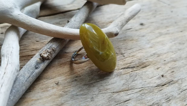 Inel reglabil opal verde / argint 925 rodiat