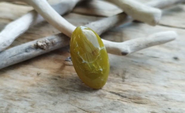 Inel reglabil opal verde / argint 925 rodiat