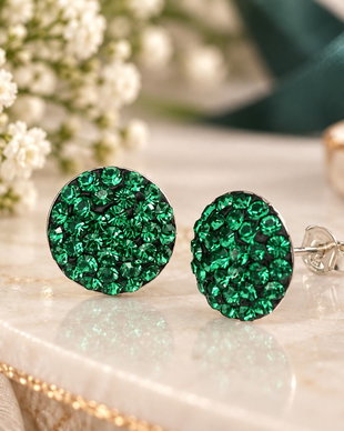 Cercei handmade Big Chaton Ball LGreen Mint, tortite cu surub  Argint 925