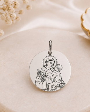 Medalion banut personalizat Icoana Sfantul Anton de Padova  Argint 925