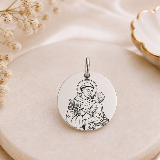 Medalion banut personalizat Icoana Sfantul Anton de Padova  Argint 925
