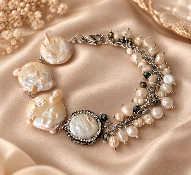 Brățară cu perle naturale~IVORY TREASURE~