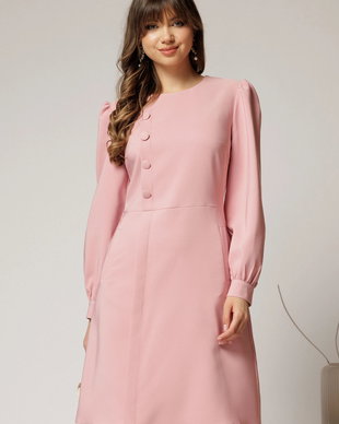 Rochie DY Fashion scurta roz cu nasturi pe bust si fusta tip A