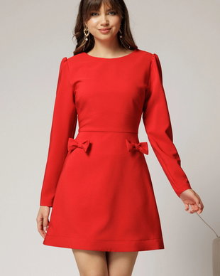 Rochie scurta rosie cu fusta tip A si fundite