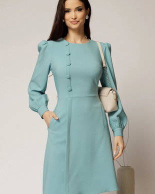 Rochie DY Fashion scurta bleu cu nasturi pe bust si fusta tip A