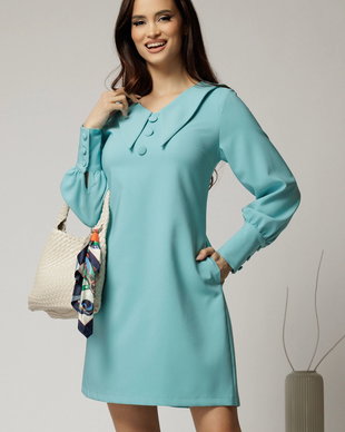 Rochie DY Fashion bleu scurta cu croi cambrat si guler in colturi
