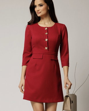Rochie DY Fashion scurta bordo cu nasturi pe bust si fusta tip A