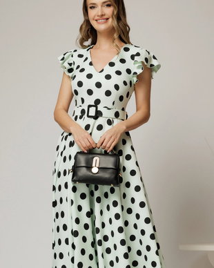 Rochie DY Fashion bleu menta cu buline si curea in talie