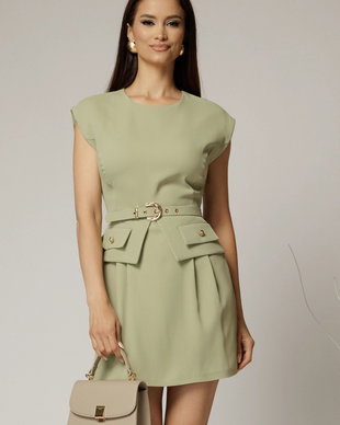 Rochie DY Fashion kaki scurta cu peplum si curea in talie