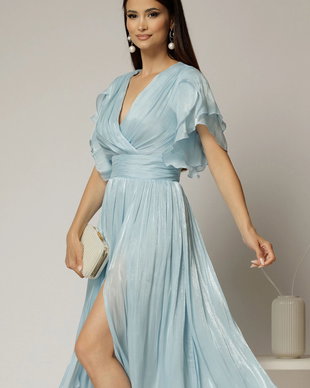 Rochie DY Fashion midi bleu cu manecile suprapuse si decolteu petrecut