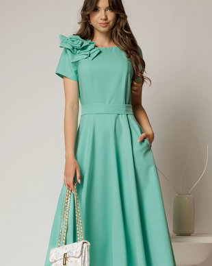 Rochie DY Fashion verde clos cu trandafir la umar si cordon detasabil