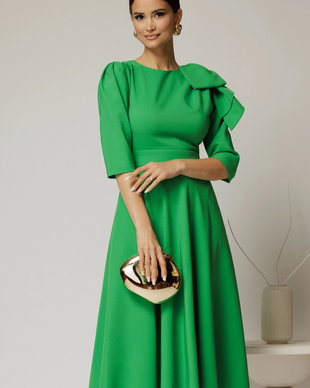 Rochie midi verde clos cu funda ampla pe umar si cordon detasabil