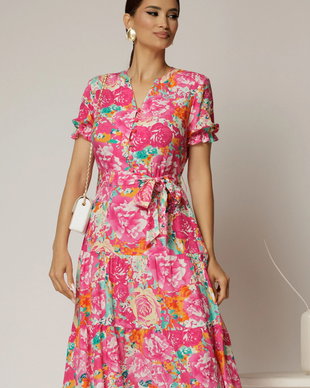 Rochie midi din viscoza cu imprimeu floral fucsia