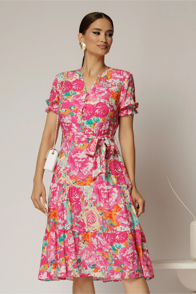 Rochie midi din viscoza cu imprimeu floral fucsia
