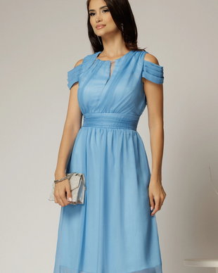 Rochie eleganta bleu din voal cu croi fluid