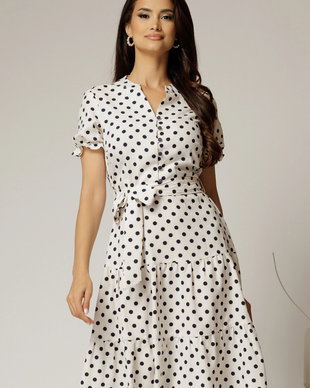 Rochie midi din viscoza alba cu buline de vara