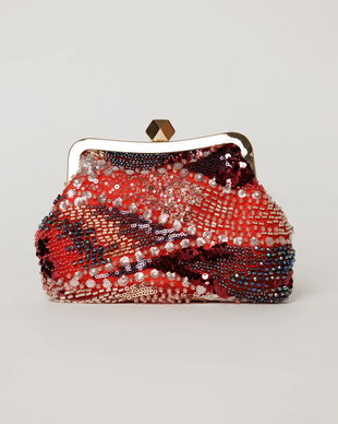 Clutch plic rosu cu paiete si margele multicolore