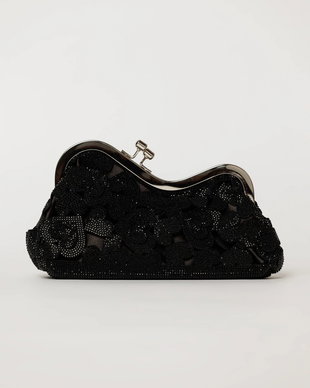 Clutch negru decorat cu inimioare si cristale stralucitoare