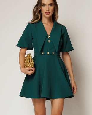 Rochie scurta verde cu guler ascutit si nasturi