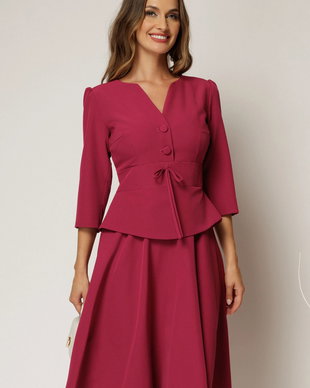 Rochie eleganta magenta tip sacou cu peplum