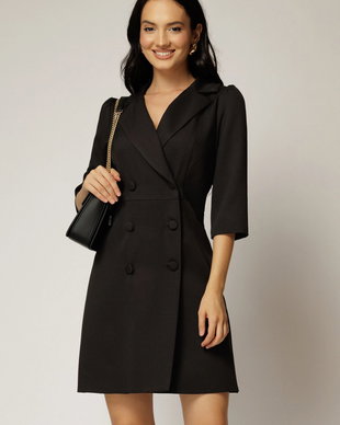 Rochie scurta office neagra tip sacou cu inchidere cu nasturi