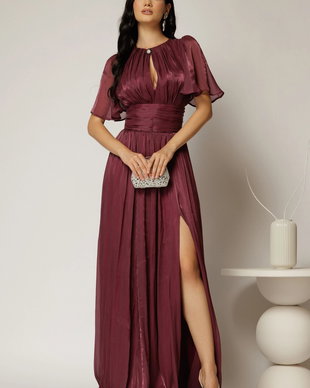 Rochie DY Fashion lunga mov pruna de seara din voal peliculizat