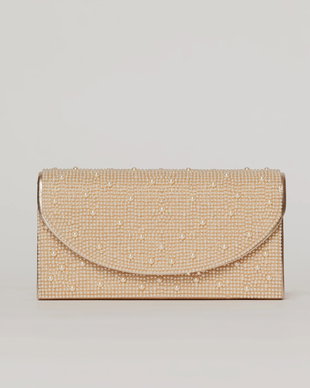 Clutch rose metalizat cu clapeta curbata si perlute aplicate