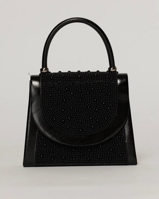 Clutch elegant negru decorat cu perle si margele
