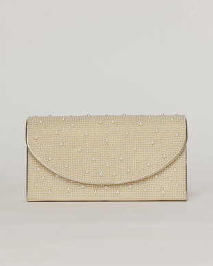 Clutch auriu metalizat cu clapeta curbata si decoratii aplicate