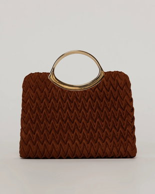 Clutch elegant caramiziu din piele ecologica intoarsa cu design modern