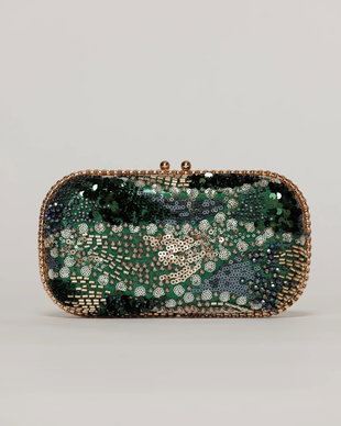 Clutch de ocazie verde cu margele si paiete