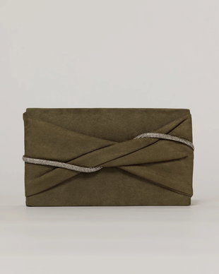 Clutch kaki elegant cu clapeta design impletit si detalii stralucitoare