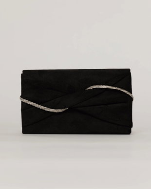 Clutch negru elegant cu clapeta design impletit si detalii stralucitoare albe