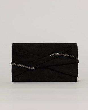 Clutch negru elegant cu clapeta design impletit si detalii stralucitoare gri