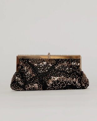 Clutch plic negru cu paiete si margele aurii