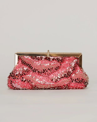 Clutch plic rosu cu paiete si margele