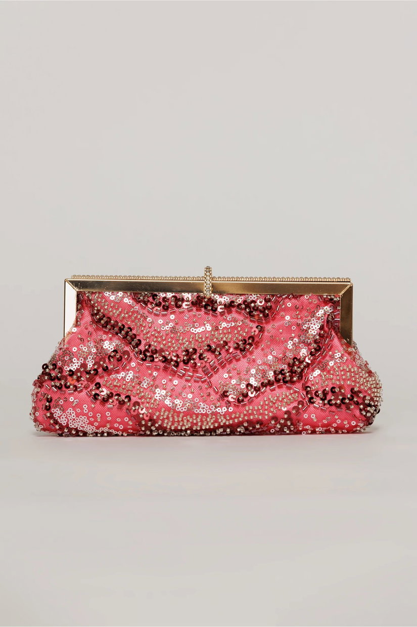 Clutch plic rosu cu paiete si margele