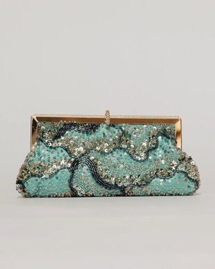 Clutch plic turcoaz cu paiete si margele