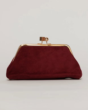 Clutch plic burgundy catifelat cu inchidere metalica aurie
