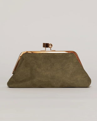 Clutch plic kaki catifelat cu inchidere metalica aurie