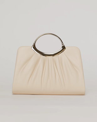 Clutch elegant nude din piele ecologica si maner metalic rotund
