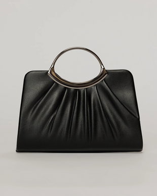 Clutch elegant negru din piele ecologica si maner metalic rotund