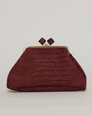 Geanta plic burgundy cu inchidere metalica aurie si imprimeu crocodil