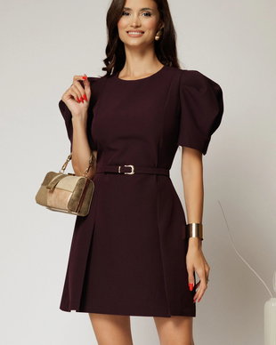 Rochie DY Fashion scurta mov cu maneci scurte si pliuri pe fusta