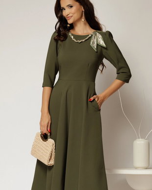 Rochie DY Fashion kaki clos cu lantisor si esarfa