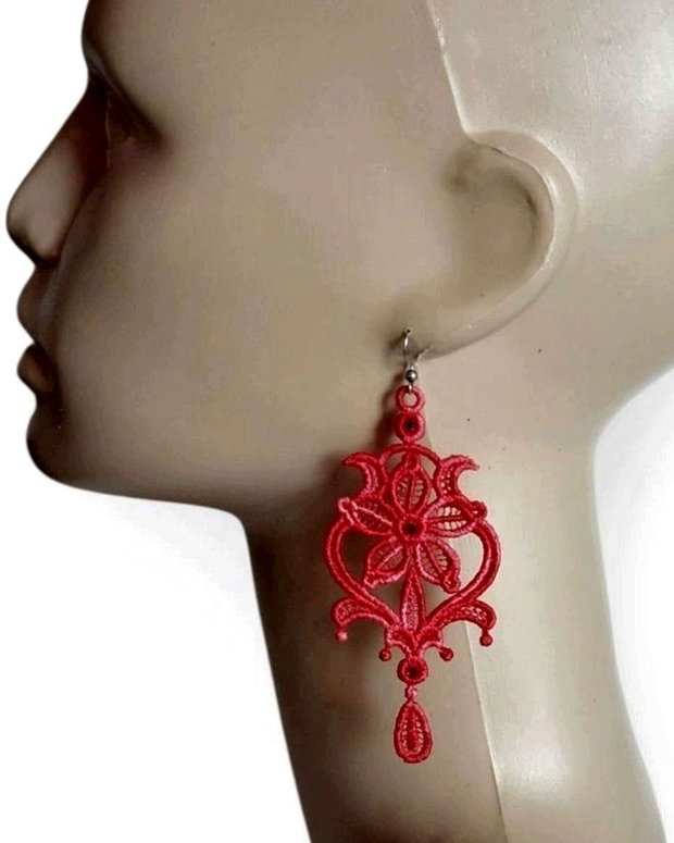 Cercei Chandelier Rosu Degrade cu Cristale