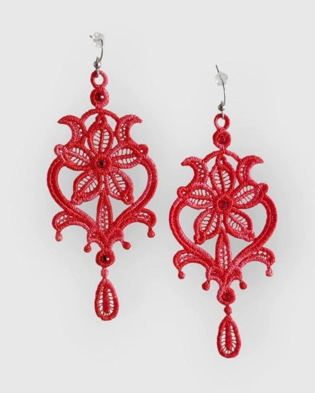 Cercei Chandelier Rosu Degrade cu Cristale