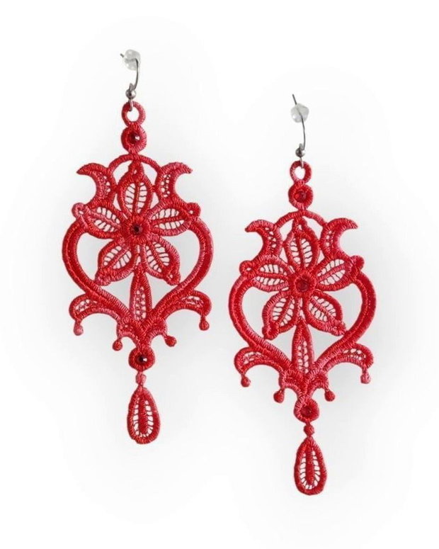 Cercei Chandelier Rosu Degrade cu Cristale