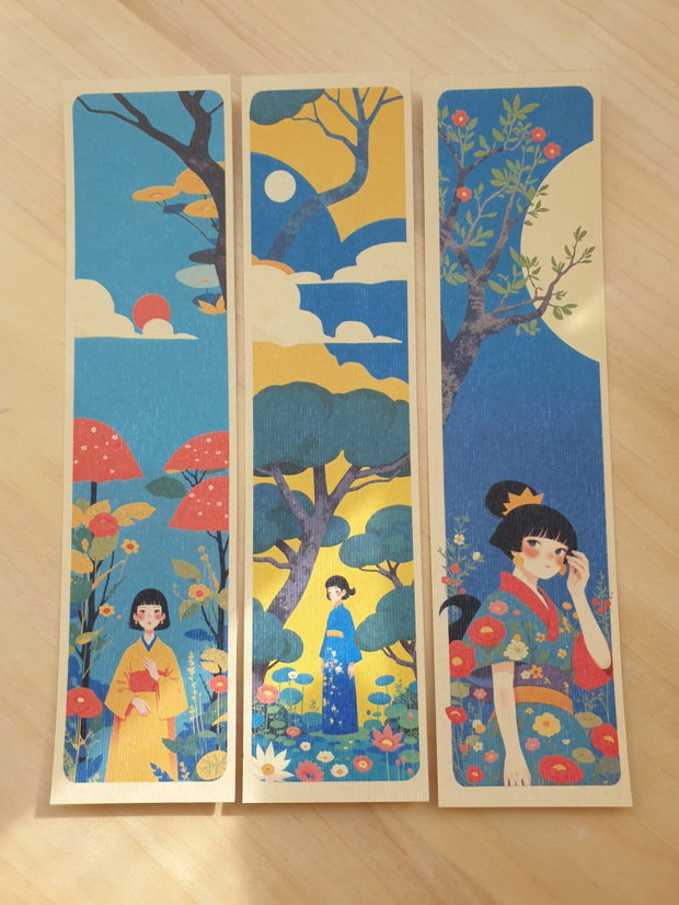 Set trei semne de carte desenate in stil japonez