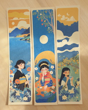 Set 3 semne de carte ilustrate in stil japonez